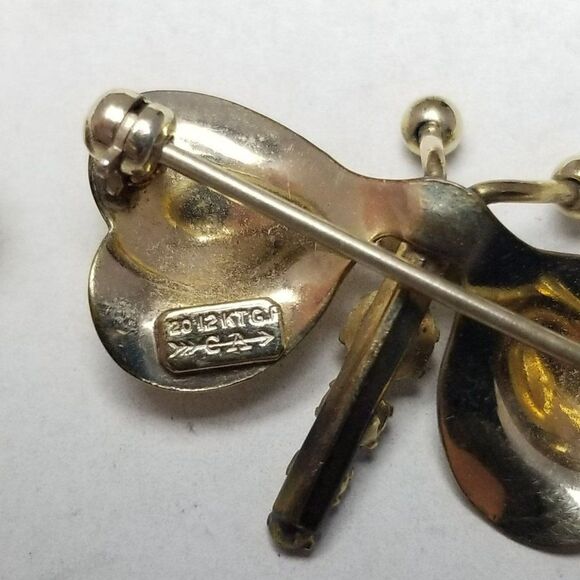 Vintage Carl Art 12k Gold Filled Rhinestone Butterfly Scatter Pin Brooch Estate - Picture 4 of 7